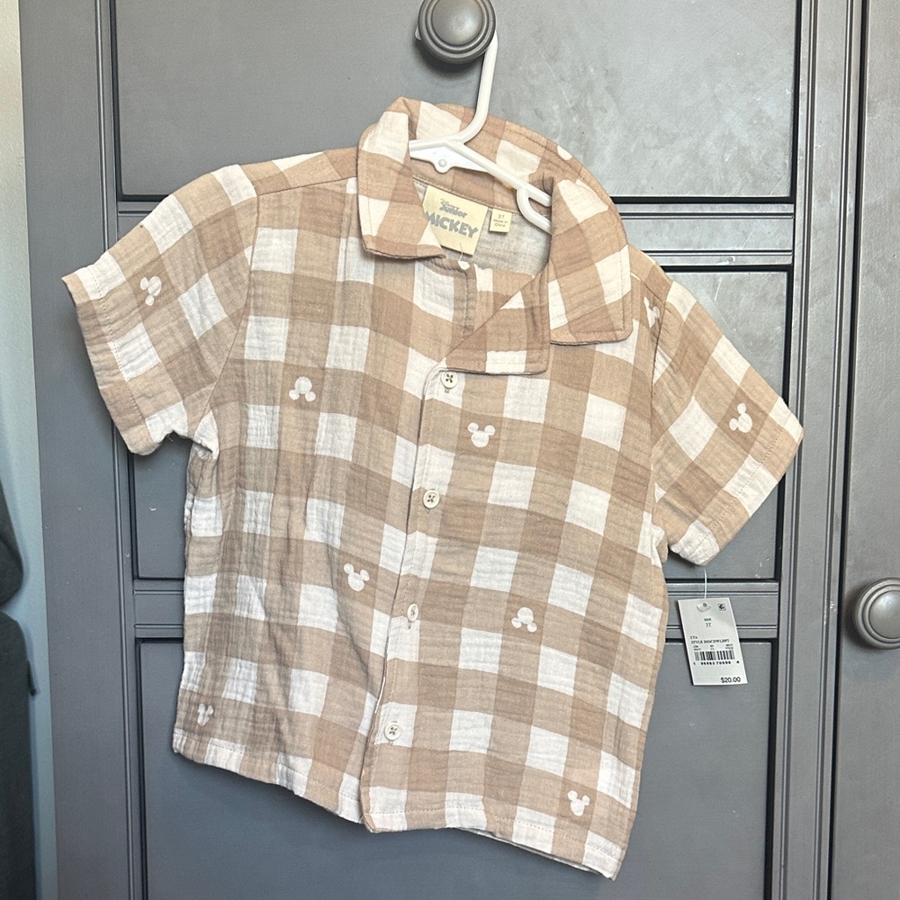 Boys Disney Mickey Mouse Checkered outfit  - Brown and White